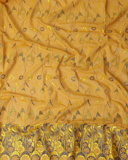 Yellow Abstract Premium Pure Swiss 100% Cotton Voile Embroidered Traditional Sudanese Thobe 4.5 Mtrs 140cm Swiss Quality - D30301