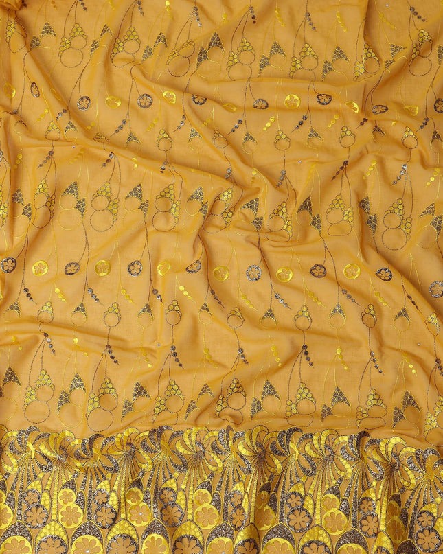 Yellow Abstract Premium Pure Swiss 100% Cotton Voile Embroidered Traditional Sudanese Thobe 4.5 Mtrs 140cm Swiss Quality - D30301