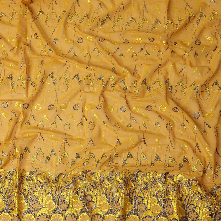 Yellow Abstract Premium Pure Swiss 100% Cotton Voile Embroidered Traditional Sudanese Thobe 4.5 Mtrs 140cm Swiss Quality - D30301