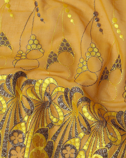 Yellow Abstract Premium Pure Swiss 100% Cotton Voile Embroidered Traditional Sudanese Thobe 4.5 Mtrs 140cm Swiss Quality - D30301