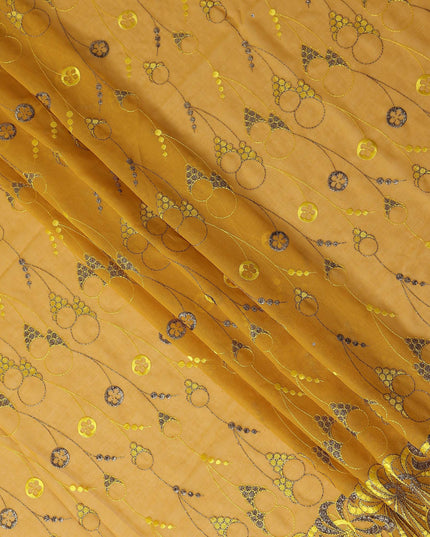 Yellow Abstract Premium Pure Swiss 100% Cotton Voile Embroidered Traditional Sudanese Thobe 4.5 Mtrs 140cm Swiss Quality - D30301