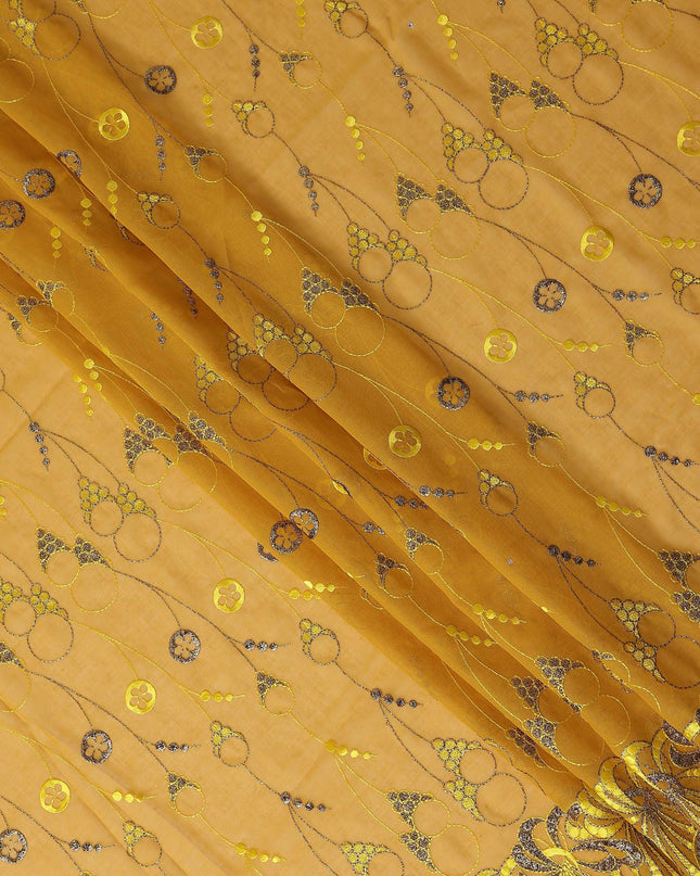 Yellow Abstract Premium Pure Swiss 100% Cotton Voile Embroidered Traditional Sudanese Thobe 4.5 Mtrs 140cm Swiss Quality - D30301