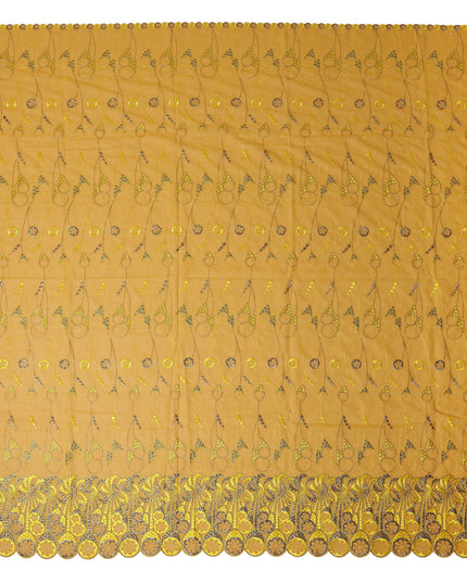 Yellow Abstract Premium Pure Swiss 100% Cotton Voile Embroidered Traditional Sudanese Thobe 4.5 Mtrs 140cm Swiss Quality - D30301