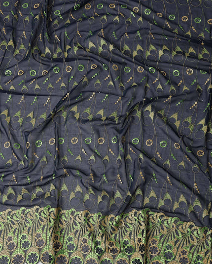 Blue Abstract Premium Pure Swiss 100% Cotton Voile Embroidered Traditional Sudanese Thobe 4.5 Mtrs 140cm Swiss Quality - D30305