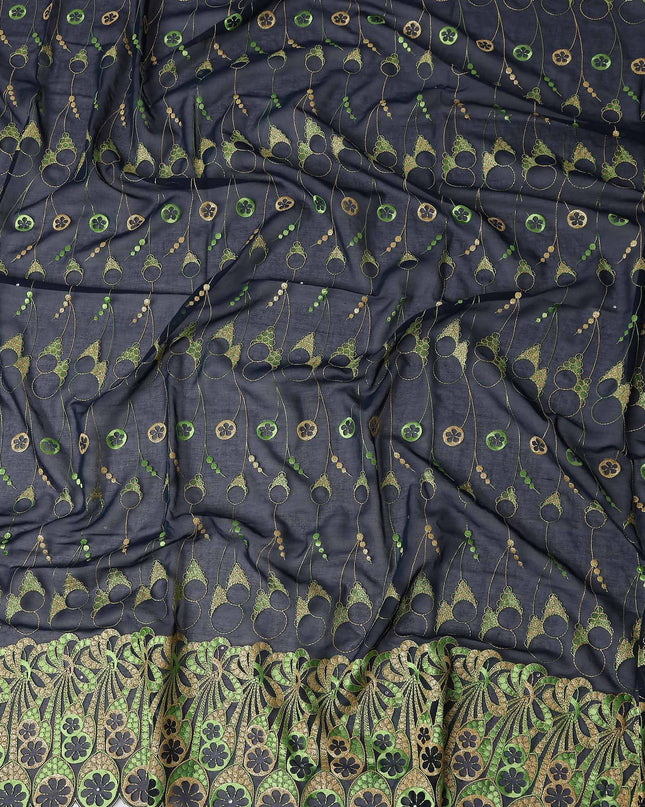 Blue Abstract Premium Pure Swiss 100% Cotton Voile Embroidered Traditional Sudanese Thobe 4.5 Mtrs 140cm Swiss Quality - D30305