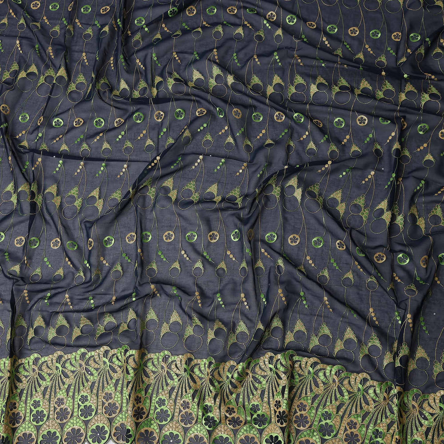 Blue Abstract Premium Pure Swiss 100% Cotton Voile Embroidered Traditional Sudanese Thobe 4.5 Mtrs 140cm Swiss Quality - D30305