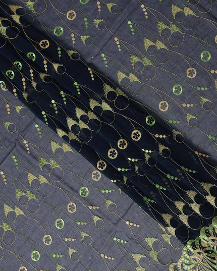 Blue Abstract Premium Pure Swiss 100% Cotton Voile Embroidered Traditional Sudanese Thobe 4.5 Mtrs 140cm Swiss Quality - D30305