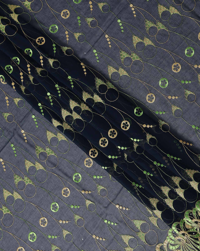 Blue Abstract Premium Pure Swiss 100% Cotton Voile Embroidered Traditional Sudanese Thobe 4.5 Mtrs 140cm Swiss Quality - D30305