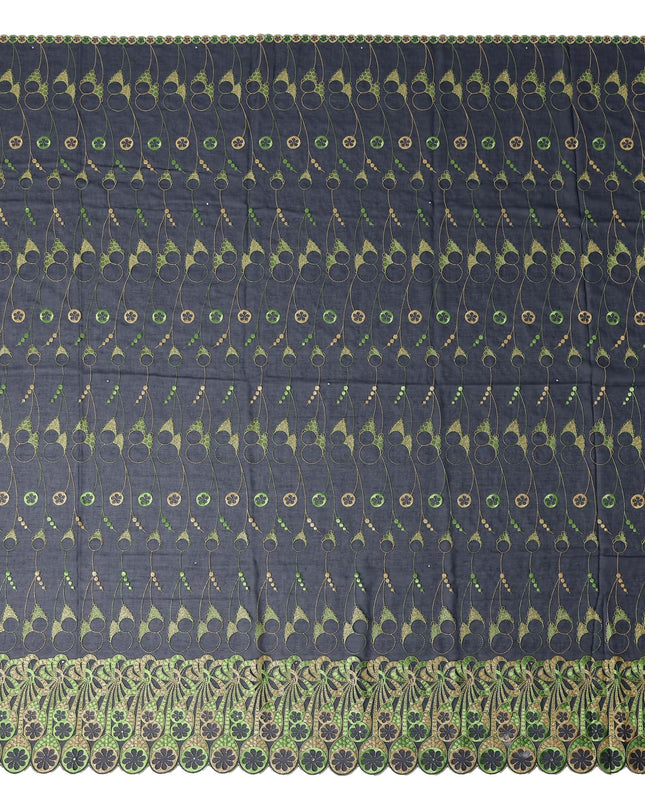 Blue Abstract Premium Pure Swiss 100% Cotton Voile Embroidered Traditional Sudanese Thobe 4.5 Mtrs 140cm Swiss Quality - D30305