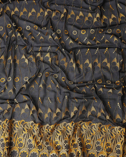 Black Abstract Premium Pure Swiss 100% Cotton Voile Embroidered Traditional Sudanese Thobe 4.5 Mtrs 140cm Swiss Quality - D30308