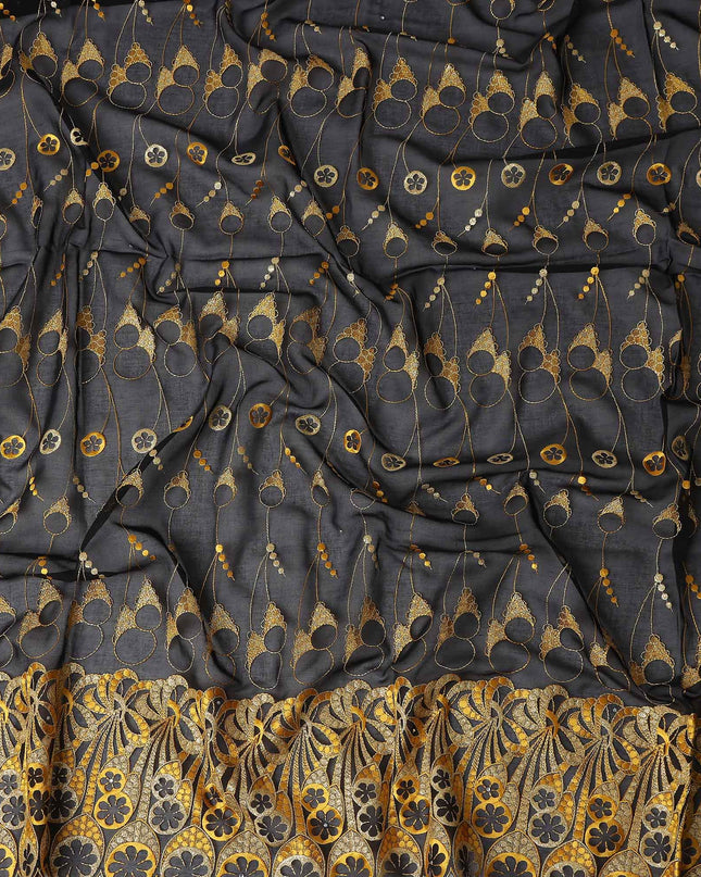 Black Abstract Premium Pure Swiss 100% Cotton Voile Embroidered Traditional Sudanese Thobe 4.5 Mtrs 140cm Swiss Quality - D30308