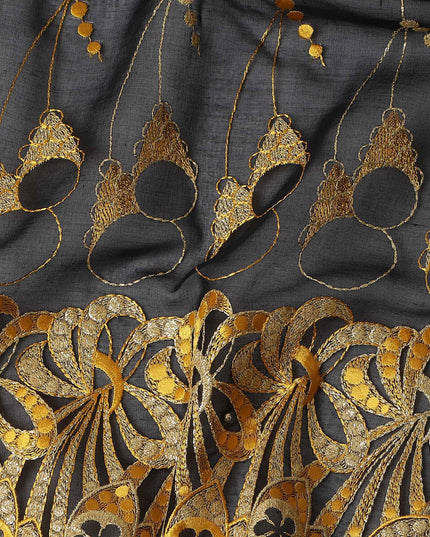 Black Abstract Premium Pure Swiss 100% Cotton Voile Embroidered Traditional Sudanese Thobe 4.5 Mtrs 140cm Swiss Quality - D30308