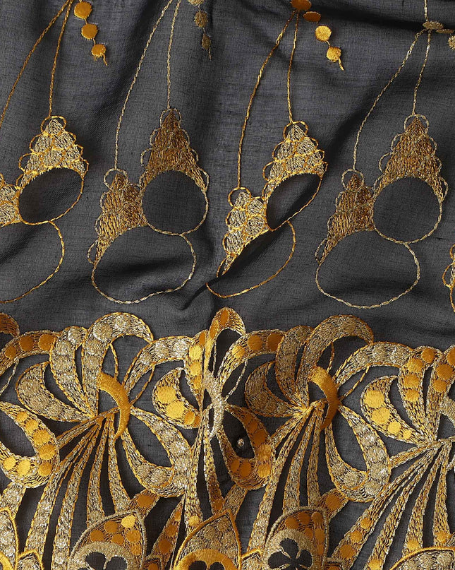 Black Abstract Premium Pure Swiss 100% Cotton Voile Embroidered Traditional Sudanese Thobe 4.5 Mtrs 140cm Swiss Quality - D30308