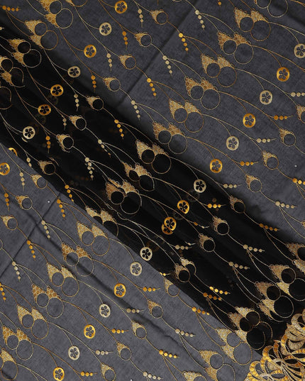 Black Abstract Premium Pure Swiss 100% Cotton Voile Embroidered Traditional Sudanese Thobe 4.5 Mtrs 140cm Swiss Quality - D30308