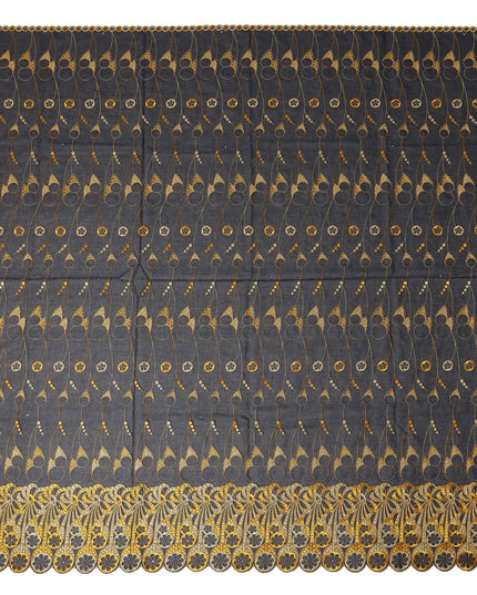 Black Abstract Premium Pure Swiss 100% Cotton Voile Embroidered Traditional Sudanese Thobe 4.5 Mtrs 140cm Swiss Quality - D30308