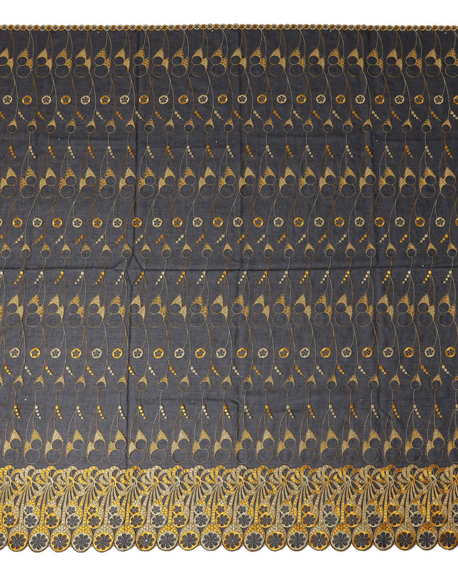Black Abstract Premium Pure Swiss 100% Cotton Voile Embroidered Traditional Sudanese Thobe 4.5 Mtrs 140cm Swiss Quality - D30308