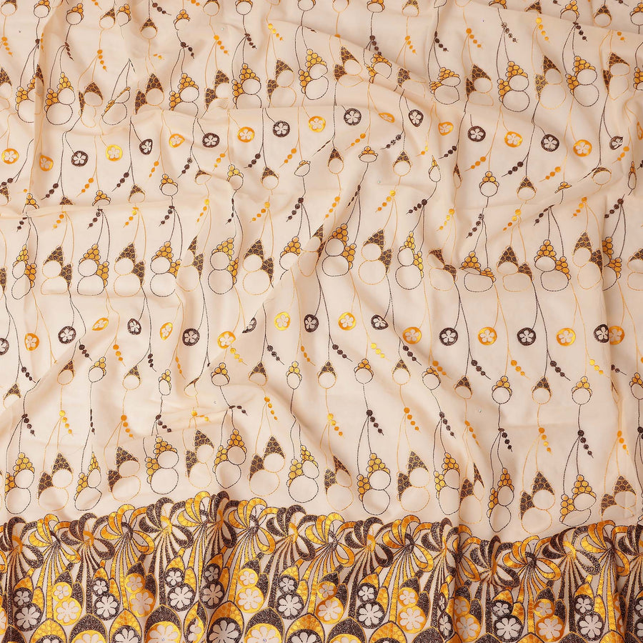 Light Peach Abstract Premium Pure Swiss 100% Cotton Voile Embroidered Traditional Sudanese Thobe 4.5 Mtrs 140cm Swiss Quality - D30304