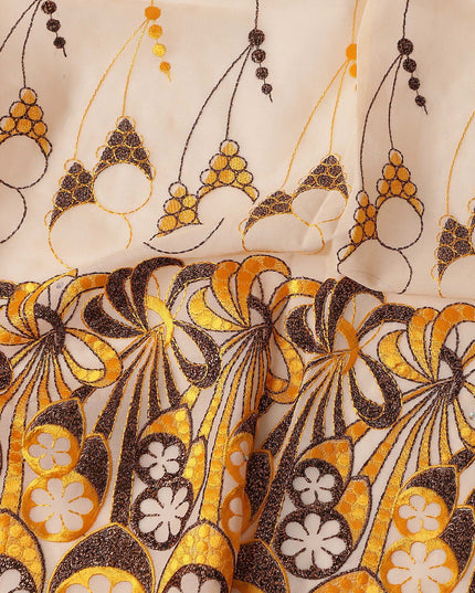 Light Peach Abstract Premium Pure Swiss 100% Cotton Voile Embroidered Traditional Sudanese Thobe 4.5 Mtrs 140cm Swiss Quality - D30304