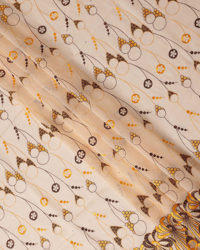 Light Peach Abstract Premium Pure Swiss 100% Cotton Voile Embroidered Traditional Sudanese Thobe 4.5 Mtrs 140cm Swiss Quality - D30304