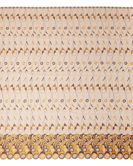 Light Peach Abstract Premium Pure Swiss 100% Cotton Voile Embroidered Traditional Sudanese Thobe 4.5 Mtrs 140cm Swiss Quality - D30304