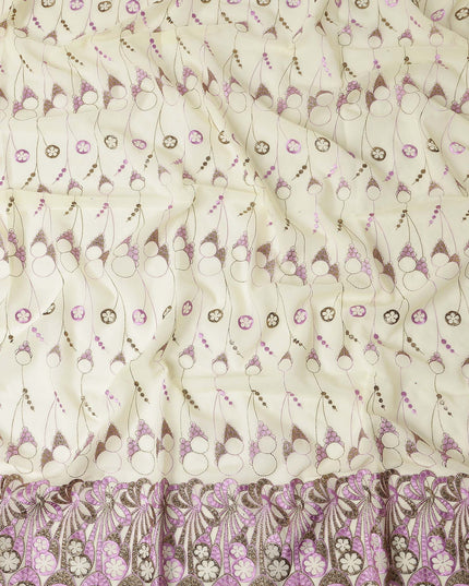Cream Abstract Premium Pure Swiss 100% Cotton Voile Embroidered Traditional Sudanese Thobe 4.5 Mtrs 140cm Swiss Quality - D30302