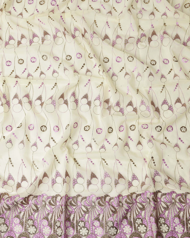Cream Abstract Premium Pure Swiss 100% Cotton Voile Embroidered Traditional Sudanese Thobe 4.5 Mtrs 140cm Swiss Quality - D30302