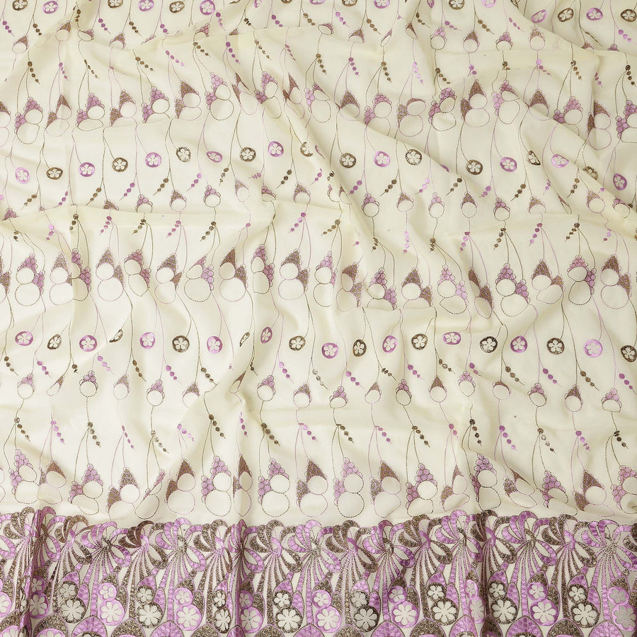 Cream Abstract Premium Pure Swiss 100% Cotton Voile Embroidered Traditional Sudanese Thobe 4.5 Mtrs 140cm Swiss Quality - D30302