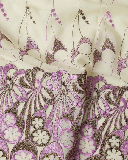Cream Abstract Premium Pure Swiss 100% Cotton Voile Embroidered Traditional Sudanese Thobe 4.5 Mtrs 140cm Swiss Quality - D30302