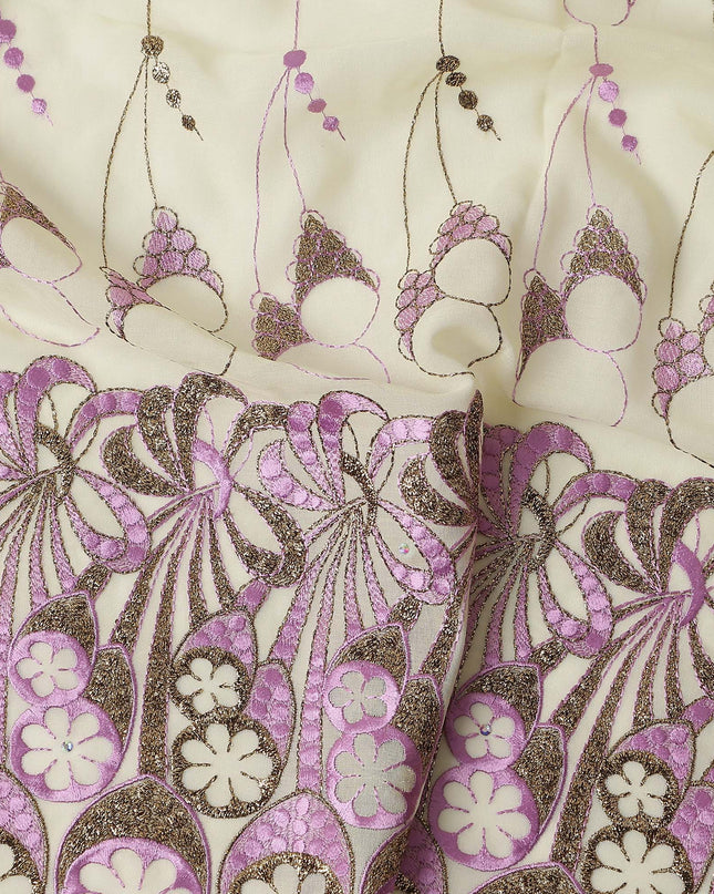 Cream Abstract Premium Pure Swiss 100% Cotton Voile Embroidered Traditional Sudanese Thobe 4.5 Mtrs 140cm Swiss Quality - D30302