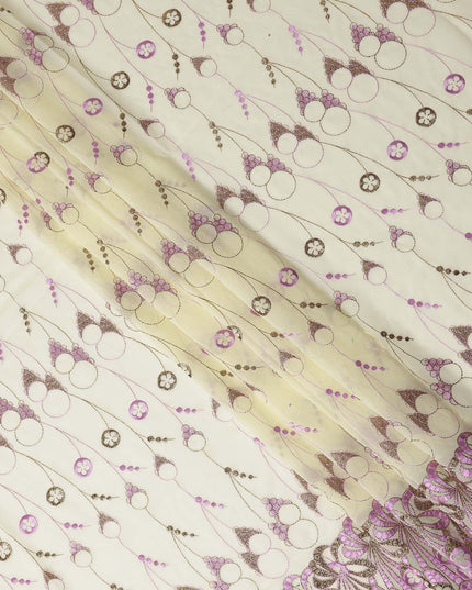 Cream Abstract Premium Pure Swiss 100% Cotton Voile Embroidered Traditional Sudanese Thobe 4.5 Mtrs 140cm Swiss Quality - D30302