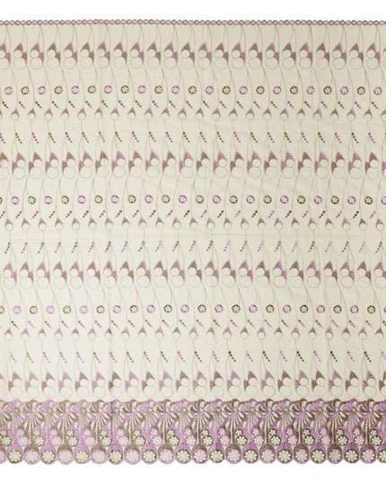 Cream Abstract Premium Pure Swiss 100% Cotton Voile Embroidered Traditional Sudanese Thobe 4.5 Mtrs 140cm Swiss Quality - D30302