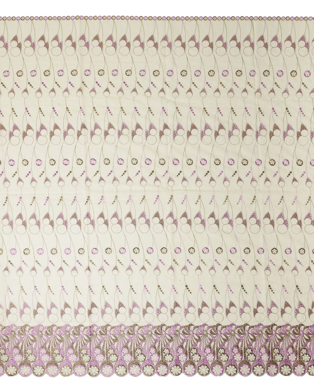 Cream Abstract Premium Pure Swiss 100% Cotton Voile Embroidered Traditional Sudanese Thobe 4.5 Mtrs 140cm Swiss Quality - D30302