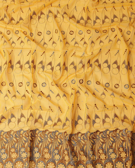 Mustrad Yellow Abstract Premium Pure Swiss 100% Cotton Voile Embroidered Traditional Sudanese Thobe 4.5 Mtrs 140cm Swiss Quality - D30306