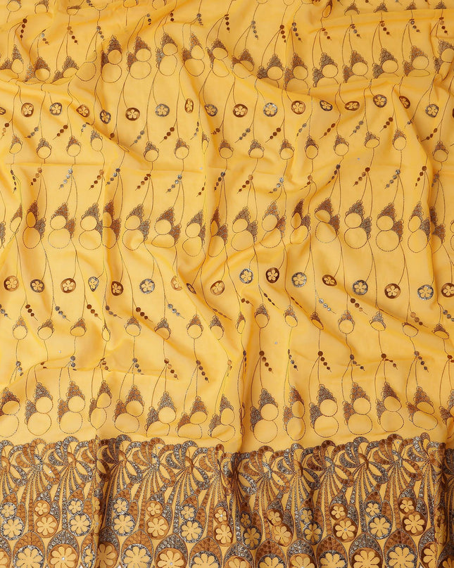 Mustrad Yellow Abstract Premium Pure Swiss 100% Cotton Voile Embroidered Traditional Sudanese Thobe 4.5 Mtrs 140cm Swiss Quality - D30306