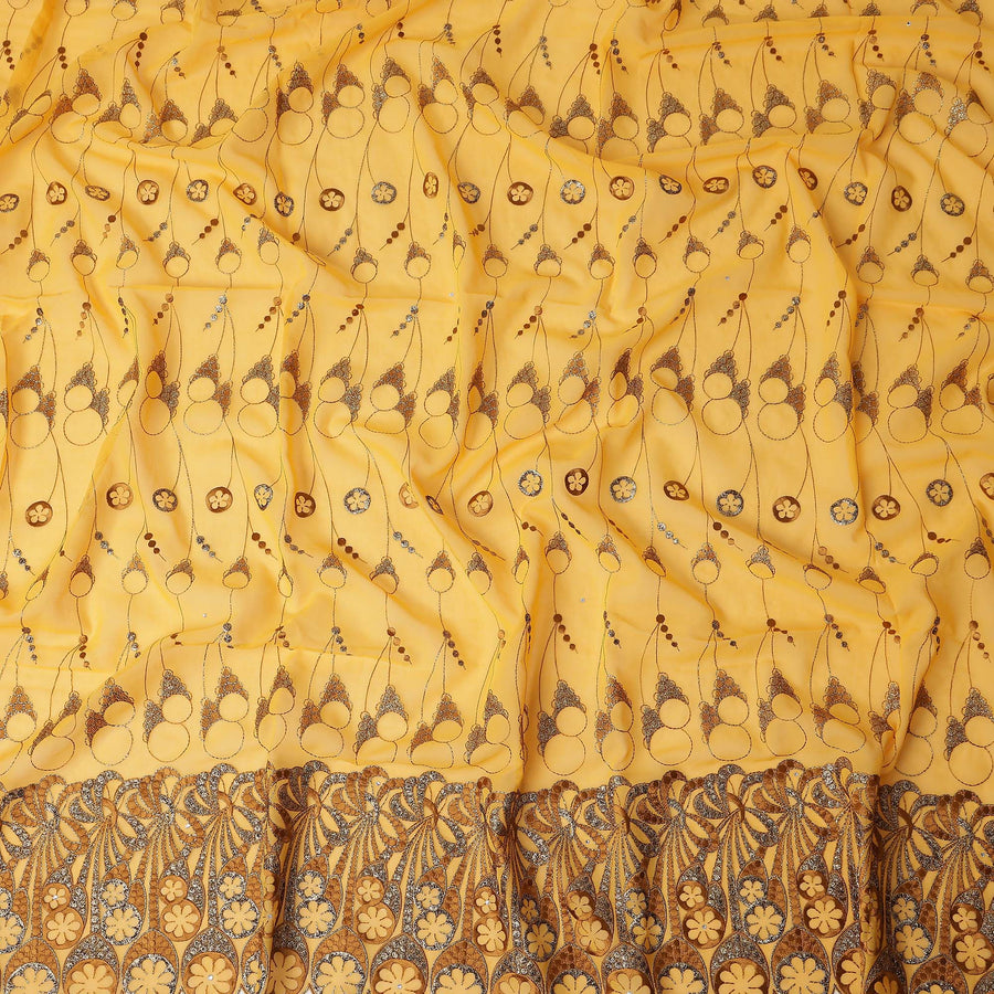Mustrad Yellow Abstract Premium Pure Swiss 100% Cotton Voile Embroidered Traditional Sudanese Thobe 4.5 Mtrs 140cm Swiss Quality - D30306