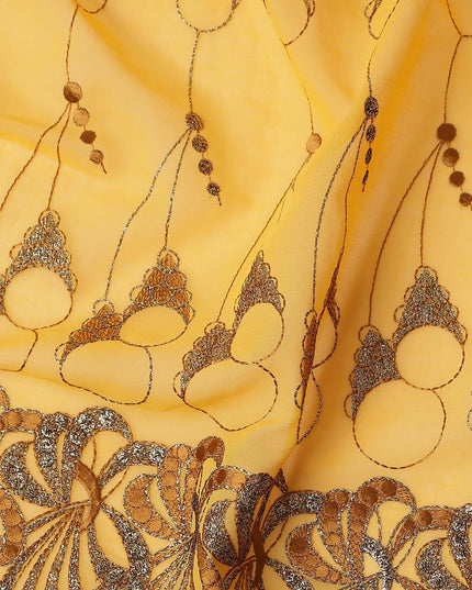 Mustrad Yellow Abstract Premium Pure Swiss 100% Cotton Voile Embroidered Traditional Sudanese Thobe 4.5 Mtrs 140cm Swiss Quality - D30306