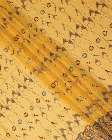 Mustrad Yellow Abstract Premium Pure Swiss 100% Cotton Voile Embroidered Traditional Sudanese Thobe 4.5 Mtrs 140cm Swiss Quality - D30306