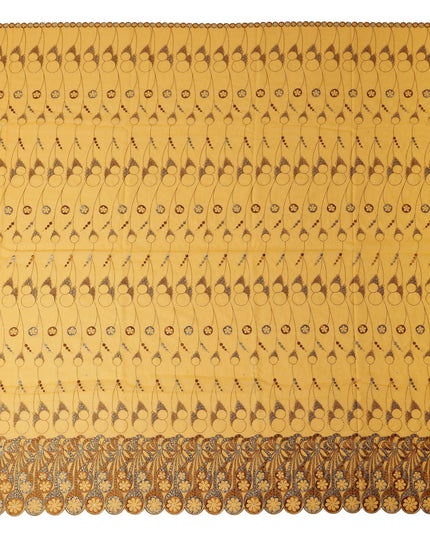 Mustrad Yellow Abstract Premium Pure Swiss 100% Cotton Voile Embroidered Traditional Sudanese Thobe 4.5 Mtrs 140cm Swiss Quality - D30306