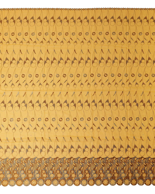 Mustrad Yellow Abstract Premium Pure Swiss 100% Cotton Voile Embroidered Traditional Sudanese Thobe 4.5 Mtrs 140cm Swiss Quality - D30306