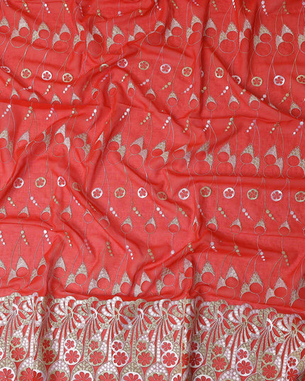 Red Abstract Premium Pure Swiss 100% Cotton Voile Embroidered Traditional Sudanese Thobe 4.5 Mtrs 140cm Swiss Quality - D30307