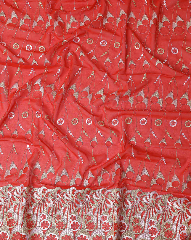 Red Abstract Premium Pure Swiss 100% Cotton Voile Embroidered Traditional Sudanese Thobe 4.5 Mtrs 140cm Swiss Quality - D30307