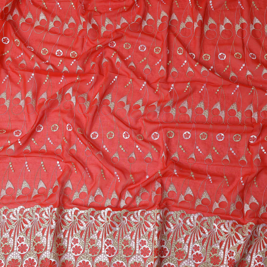 Red Abstract Premium Pure Swiss 100% Cotton Voile Embroidered Traditional Sudanese Thobe 4.5 Mtrs 140cm Swiss Quality - D30307