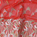 Red Abstract Premium Pure Swiss 100% Cotton Voile Embroidered Traditional Sudanese Thobe 4.5 Mtrs 140cm Swiss Quality - D30307