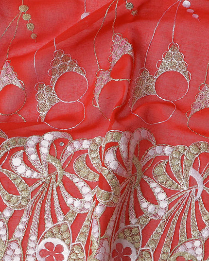 Red Abstract Premium Pure Swiss 100% Cotton Voile Embroidered Traditional Sudanese Thobe 4.5 Mtrs 140cm Swiss Quality - D30307