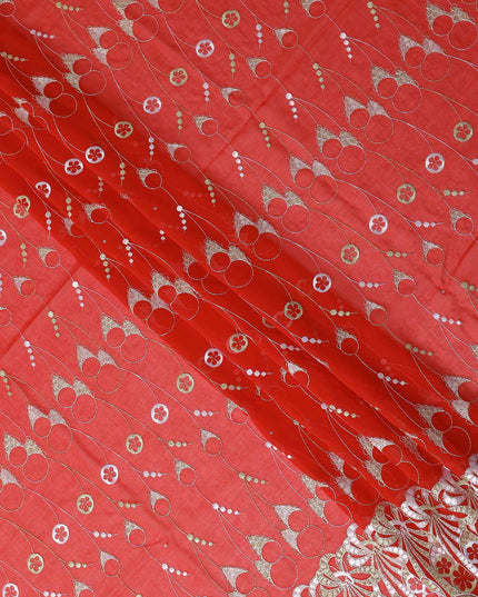Red Abstract Premium Pure Swiss 100% Cotton Voile Embroidered Traditional Sudanese Thobe 4.5 Mtrs 140cm Swiss Quality - D30307