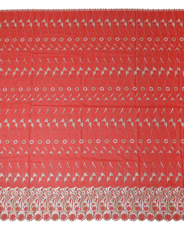 Red Abstract Premium Pure Swiss 100% Cotton Voile Embroidered Traditional Sudanese Thobe 4.5 Mtrs 140cm Swiss Quality - D30307