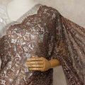 Dark Bronze Brown Premium French Metallic Chantilly Saree Lace with Stone Work 5.5 Mtrs Length, Width 110 Cms and Made in France-D27167