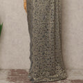 Antique Gold Metallic French Chantilly Saree Lace With Stone Work Elegant Floral Net Design 5.5 Mtrs Length 110 Cms Width Premium Soft Sheer Fabric France Origin-D28925 Regal Fabrics