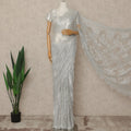 Silver Grey Premium French Metallic Chantilly Saree Lace With Stone Work 5.5 Meters x 110 Cms Width Elegant Embellished Net Fabric From France Unstitched Blouse Not Included-D28150