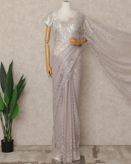 Soft Lavender Pink Premium French Metallic Chantilly Saree Lace with Stone Work 5.5 Mtrs Length, Width 110 Cms and Made in France-D27163